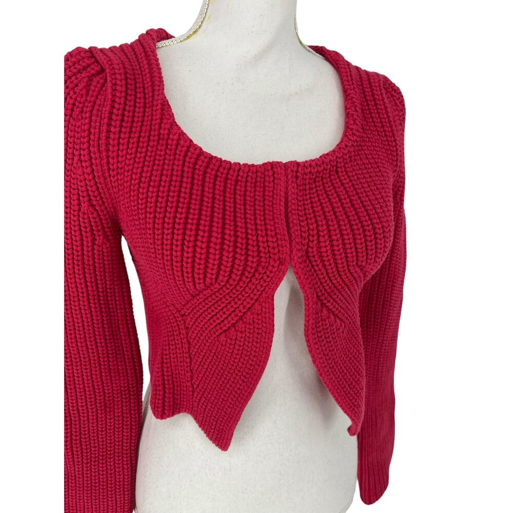 Recto Red Knit Chunky Scoop-Neck Crop Cardigan - Picture 9 of 14
